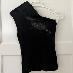 Narciso Rodriguez One Shoulder Silk Blend Top w/ Black glitter detail -Size 4